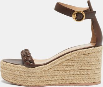 Gianvito Rossi Brown Braided Leather Merida Espadrille Wedge Sandals