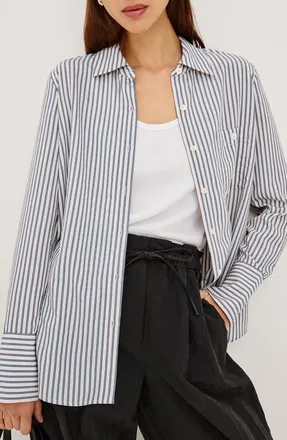 Rails Beck Striped Button-Up Shirt in Ivory Steel Blue Stripe at Nordstrom, Size Xx-Small