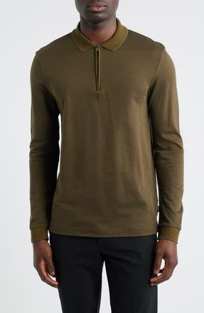 BOSS Peduzzi Half Zip Cotton Sweater in Green at Nordstrom, Size X-Large