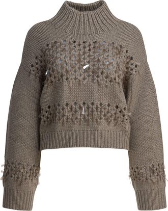 Brunello Cucinelli Embellished Cashmere Crewneck Sweater Knitwear Marrone-Donna