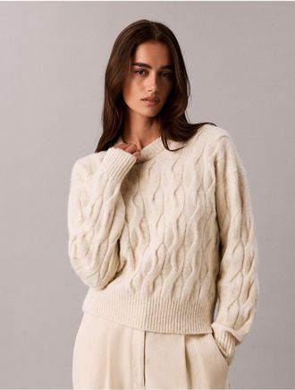Calvin Klein Womens Wool Blend Cable Knit Sweater - Neutral - XL