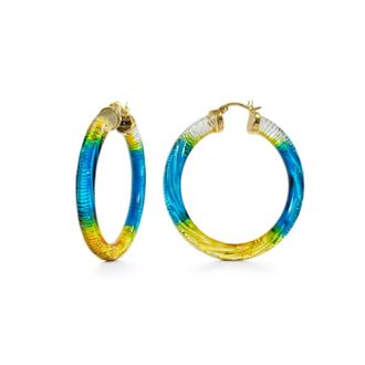 Gold & Honey Womens Ombre Painted Instyle Lucite Hoop Earrings In Blue & Yellow