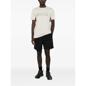 HUGO BOSS Logo-Print Cotton T-Shirt - Beige
