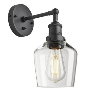 Industville Brooklyn Glass Schoolhouse Wall Light - 5.5 Inch - Clear in Dark Grey | Size: Medium