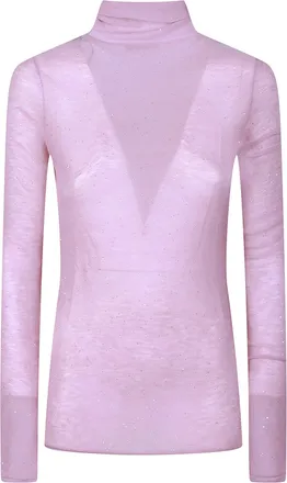 Pinko Moss Semi-Sheer Wool-Blend Turtleneck Sweater