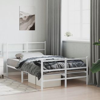 Berkfield Home Metal Bed Frame without Mattress with Footboard&not;White 120x200cm in White | Size: Small Double