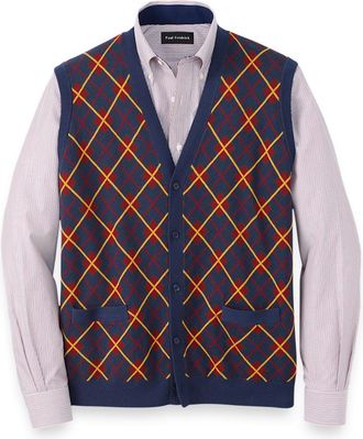 Paul Fredrick Cotton Button Front V-neck Cardigan Vest