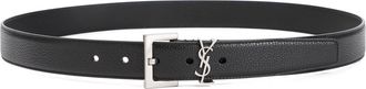 Saint Laurent Black Grained Calf Leather Belt-Uomo