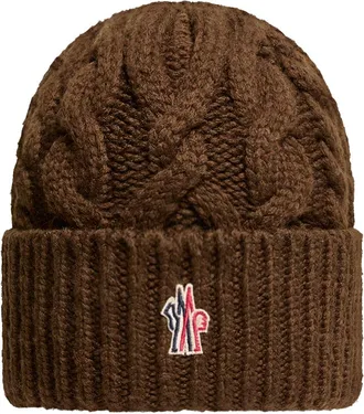 Moncler Moncler Wool Blend Cable Knit Hat, Women, Brown, Size: One Size