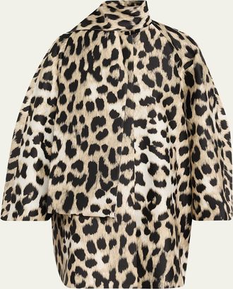 Givenchy Leopard Jacquard Short Cocoon Coat With Scarf