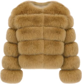 Wanan Luxury Giacca Rouge Camel in Pelliccia di Volpe-Donna -Camel