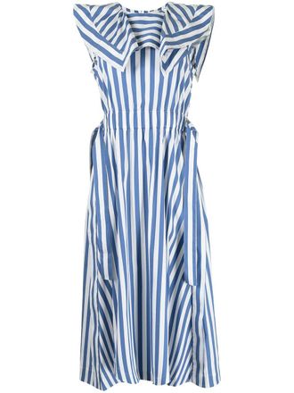 3.1 Phillip Lim striped asymmetric midi dress - women - Cotton/Nylon/Elastane - 10 - Blue