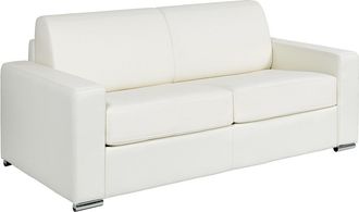 Vente-Unique Sof&aacute; cama de 3 plazas r&aacute;pido de cuero blanco - Cama de 140 cm - Colch&oacute;n de 18 cm - CALITO