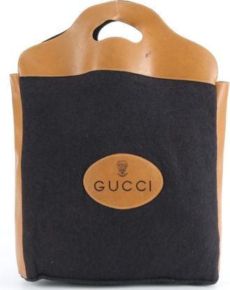 Gucci Brown Dark Navy Leather Handbag Tote Bag (Pre-Owned)