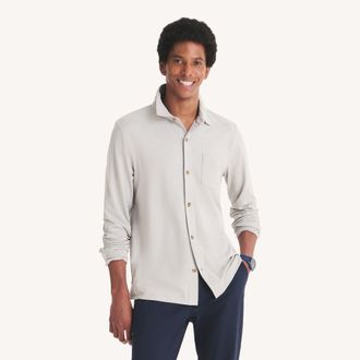 Nautica Mens Golf Fit Long-Sleeve Button-Front Performance Polo