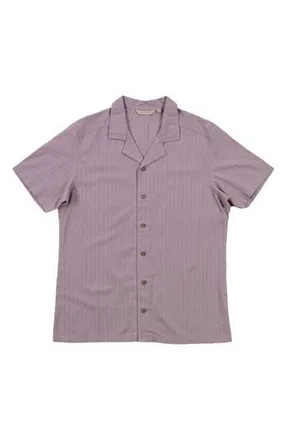 Burnside Stripe Linen & Cotton Blend Camp Shirt in Dusty Lilac at Nordstrom Rack, Size Xx-Large
