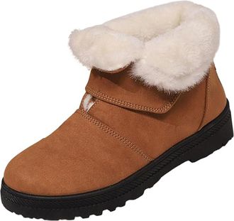 Generic Womens Winter Slip-On Low Heel Non-Slip Sole Snow Boots, Winter Warm Plush Lined Ankle Boots, Comfortable Outdoor Walking Shoes (Brown,8.5)