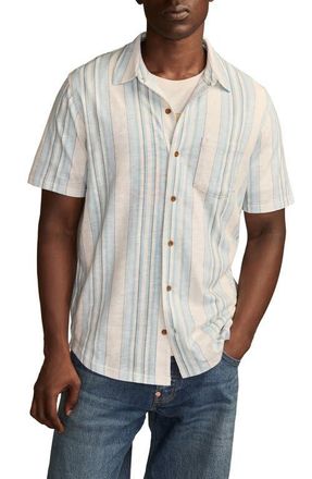 Lucky Brand Stripe Short Sleeve Cotton Blend Button-Up Shirt in Sterling Blue Multi at Nordstrom, Size Large