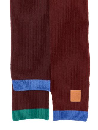 Loewe Ribbed Wool with Contrast Trim Scarf - Burgundy