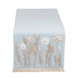 Saro Lifestyle Embroidered Floral Decorative Table Runner In Blue