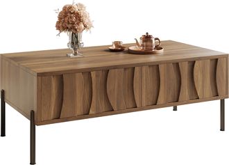 STILVORA Mesa De Centro Con 2 Cajones Ondulados, Estilo Vintage, En Mdf Y Tablero De Part&iacute;culas, 105&times;55&times;41 Cm, Natural