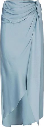 SIMKHAI Blauwe Gedrapeerde Satijnen Midi Rok - Dames - Midirokken - Blauw - S - Satijn - Rokken