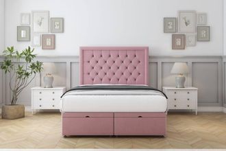 Comfort Beds Rio Plush Ottoman Bed Base-26 Strutted Headboard in Pink | Size: Small Single