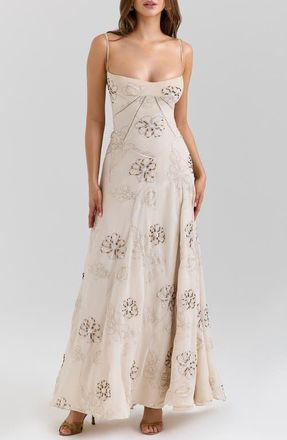 House of CB Seren Embellished Georgette Gown in Vanilla at Nordstrom, Size X-Small A