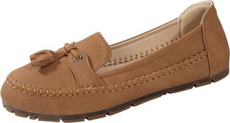 Generic Womens Loafer Shoes Tassel Slip On Flats Solid Color Fashionable Lightweight Anti-Slip Comfortable Casual Walking Shoe Work Leisure Brown