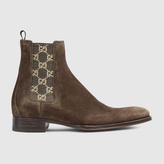 Gucci Mens Worn-out Effect Ankle Boot, Brown, Suede