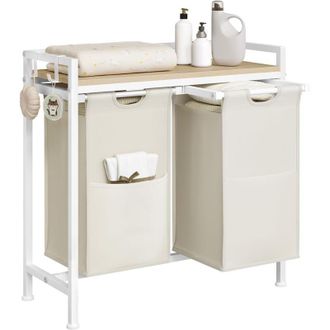 Woltu Cesta Porta Biancheria con 2 Scomparti Estraibili, Bianco - Woltu