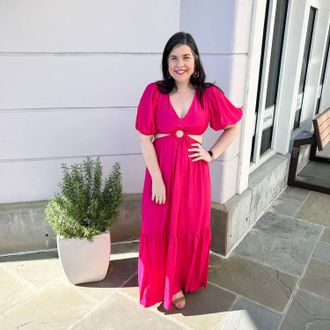 Flying Tomato Solid Woven Maxi Dress In Magenta
