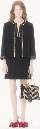 Valentino Abito Corto In Tweed Canestrello Ricamato Donna NERO/SILVER 36