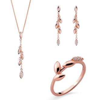 Orphelia Loana WoMens 925 Sterling Silver Set: Necklace + Earrings + Ring - Rose SET-7505/RG - Size O 1/2