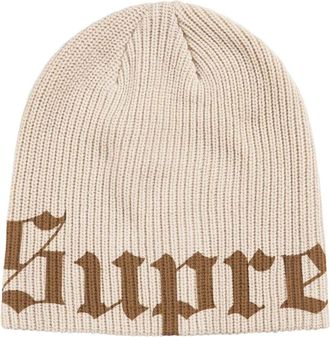 SUPREME SS26 Old English Printed Beanie Stone SUP-SS26-1007-STN