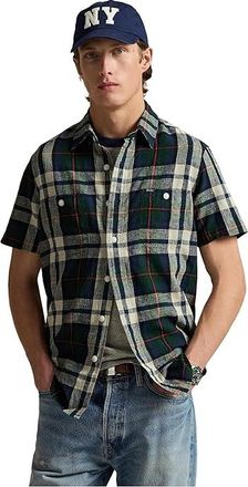 Polo Ralph Lauren Classic Fit Plaid Linen-cotton Shirt Mens Clothing Navy/Green/Multi : 2XL
