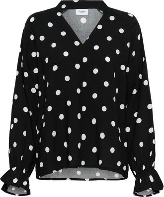 Saint Tropez Langarmbluse SAINT TROPEZ PaiceSZ Blouse, Damen, Gr. XXL, schwarz ice big dot, Web, Obermaterial: 100% Viskose, gepunktet, V-Ausschnitt, Volant, Bluse