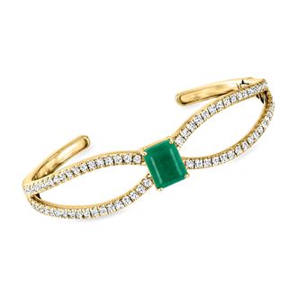 Ross-Simons Emerald and White Topaz Cuff Bracelet in 18kt Gold Over Sterling