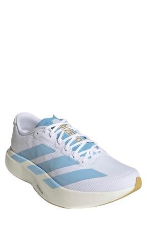 adidas Adizero Evo SL Running Shoe in White/Clear Blue/Matte Gold at Nordstrom, Size 11.5
