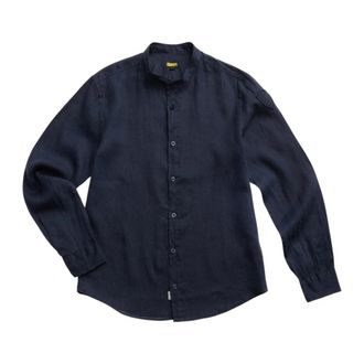 Blauer Linnen overhemd met gebogen zoom - Heren - Casual Overhemden - Blauw - M - Linnen - Overhemden