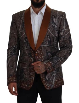 Dolce & Gabbana Mens Bronze Monkey Print Silk Slim Jacket Blazer Clothing