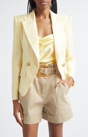 Balmain Double Breasted Natte Jacket in 1Gd Pale Yellow at Nordstrom, Size 14 Us