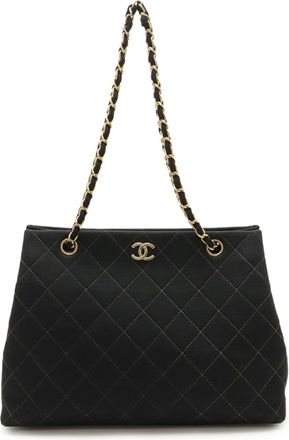Chanel Matelasse Black Jersey Leather Shoulder Bag Tote Bag (Pre-Owned)