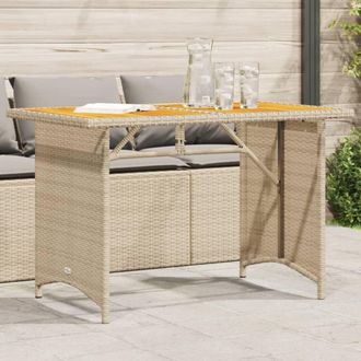Berkfield Home Garden Table with Wooden Top Beige 110x68x70 cm Poly Rattan | Size: 110 x 68 x 70 cm
