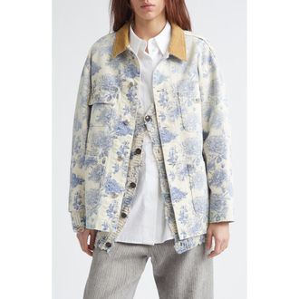 R13 Relaxed Floral Chore Jacket in Dustbloom Indigo at Nordstrom, Size X-Small
