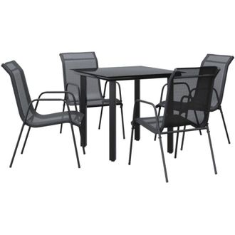 vidaXL Juego De Comedor Para Jard&iacute;n 5 Piezas Acero Y Textilene Negro Vidaxl