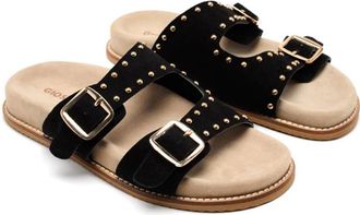 Gioseppo Sandalen van leer met studs en dubbele gesp - Dames - Sandalen - Zwart - 37 EU - Leer - Schoenen