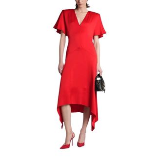Stella McCartney Stella McCartney, Midi Dresses, female, Red, Size: 2XS Envers Satin V-Neck Asymmetric Dress