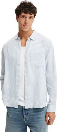 Cotton On Mens Relaxed Linen Long Sleeve Shirt in Sky Blue Stripe at Nordstrom, Size Xx-Large