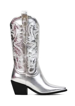 Billini Womens Danilo Chunky Heel Cowgirl Boots In Silver Metallic
